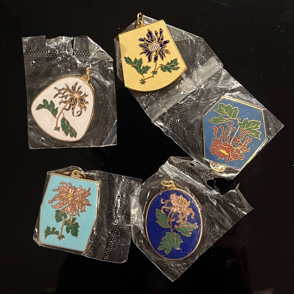 Cloisonne Enameled Various Color and Shapes Necklace Pendant Charms (FIVE TOTAL)